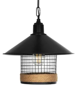 GLOBOSTAR® GLORA 201-0090 Vintage Κρεμαστό Φωτιστικό Οροφής με Ντουί 1 x E27 AC 220-240V IP20 - Μαύρο & Μπεζ - Μ30 x Π30 x Υ29cm 14 201 0090 4