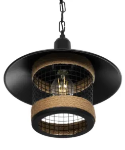 GLOBOSTAR® GLORA 201-0090 Vintage Κρεμαστό Φωτιστικό Οροφής με Ντουί 1 x E27 AC 220-240V IP20 - Μαύρο & Μπεζ - Μ30 x Π30 x Υ29cm 15 201 0090 5