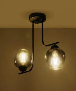 Alternative view of GloboStar® GLOSSA 201-0091 Vintage Φωτιστικό Οροφής Μπάλα Δίφωτο 2 x E27 IP20 Μαύρο Μέταλλο με Μαύρο Φιμέ Γυαλί - Μ40 x Π15 x Υ17cm