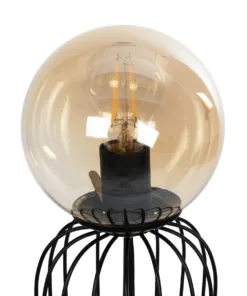 GloboStar® ZENITH 201-0094 Vintage Επιτραπέζιο Φωτιστικό Μπάλα Μονόφωτο 1 x E27 IP20 Μαύρο Μέταλλο με Μελί Γυαλί - Μ15 x Π15 x Υ40cm 13 201 0094 6