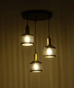 Alternative view of GLOBOSTAR® RADIANT 201-0097 Vintage Κρεμαστό Φωτιστικό Οροφής με Ντουί 3 x E27 AC 220-240V IP20 - Μαύρο & Χρυσό - Μ38 x Π38 x Υ50cm