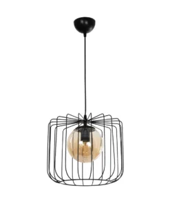 GLOBOSTAR® FLAMIA 201-0099 Vintage Κρεμαστό Φωτιστικό Οροφής με Ντουί 1 x E27 AC 220-240V IP20 - Μαύρο & Μελί - Μ31 x Π31 x Υ29cm 12 201 0099 3