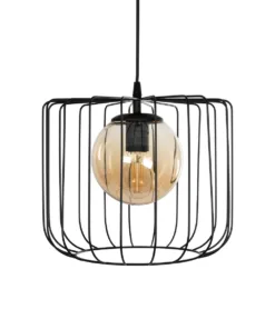 GLOBOSTAR® FLAMIA 201-0099 Vintage Κρεμαστό Φωτιστικό Οροφής με Ντουί 1 x E27 AC 220-240V IP20 - Μαύρο & Μελί - Μ31 x Π31 x Υ29cm 13 201 0099 4