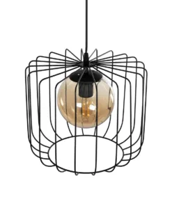 GLOBOSTAR® FLAMIA 201-0099 Vintage Κρεμαστό Φωτιστικό Οροφής με Ντουί 1 x E27 AC 220-240V IP20 - Μαύρο & Μελί - Μ31 x Π31 x Υ29cm 15 201 0099 6