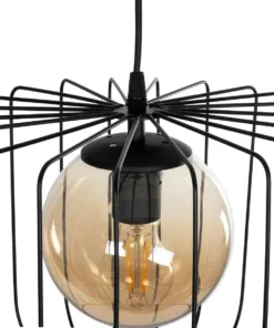 GLOBOSTAR® FLAMIA 201-0099 Vintage Κρεμαστό Φωτιστικό Οροφής με Ντουί 1 x E27 AC 220-240V IP20 - Μαύρο & Μελί - Μ31 x Π31 x Υ29cm 16 201 0099 7