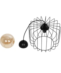 GLOBOSTAR® FLAMIA 201-0099 Vintage Κρεμαστό Φωτιστικό Οροφής με Ντουί 1 x E27 AC 220-240V IP20 - Μαύρο & Μελί - Μ31 x Π31 x Υ29cm 18 201 0099 9