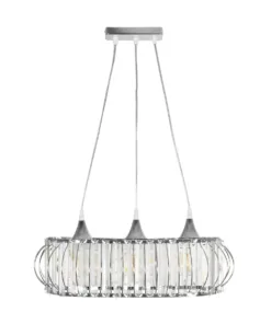 GLOBOSTAR® RAZIA 201-0101 Vintage Κρεμαστό Φωτιστικό Οροφής με Ντουί 3 x E27 AC 220-240V IP20 - Ασημί & Διάφανο - Μ60 x Π30 x Υ25cm 12 201 0101 3