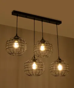 GLOBOSTAR® PULSAR 201-0103 Vintage Κρεμαστό Φωτιστικό Οροφής με Ντουί 4 x E27 AC 220-240V IP20 - Μαύρο - Μ80 x Π22 x Υ46cm 10 201 0103 2