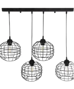 GLOBOSTAR® PULSAR 201-0103 Vintage Κρεμαστό Φωτιστικό Οροφής με Ντουί 4 x E27 AC 220-240V IP20 - Μαύρο - Μ80 x Π22 x Υ46cm 11 201 0103 3