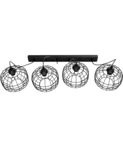 GLOBOSTAR® PULSAR 201-0103 Vintage Κρεμαστό Φωτιστικό Οροφής με Ντουί 4 x E27 AC 220-240V IP20 - Μαύρο - Μ80 x Π22 x Υ46cm 16 201 0103 8