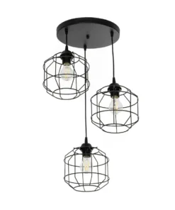 GLOBOSTAR® RAYNO 201-0108 Vintage Κρεμαστό Φωτιστικό Οροφής με Ντουί 3 x E27 AC 220-240V IP20 - Μαύρο - Μ42 x Π42 x Υ60cm 12 201 0108 4