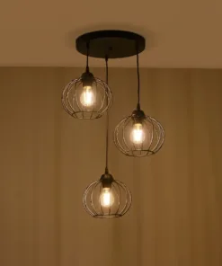 Alternative view of GLOBOSTAR® FLAMIA 201-0109 Vintage Κρεμαστό Φωτιστικό Οροφής με Ντουί 3 x E27 AC 220-240V IP20 - Μαύρο - Μ44 x Π44 x Υ66cm