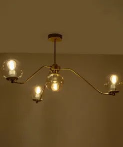 GloboStar® SUNRAY 201-0110 Vintage Φωτιστικό Οροφής Μπάλα Πολύφωτο 4 x E27 IP20 Χρυσό Μέταλλο με Μελί Γυαλί - Μ100 x Π100 x Υ26cm 11 201 0110 2