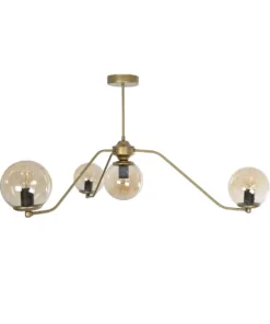 GloboStar® SUNRAY 201-0110 Vintage Φωτιστικό Οροφής Μπάλα Πολύφωτο 4 x E27 IP20 Χρυσό Μέταλλο με Μελί Γυαλί - Μ100 x Π100 x Υ26cm 12 201 0110 3