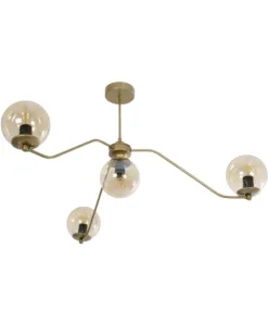 GloboStar® SUNRAY 201-0110 Vintage Φωτιστικό Οροφής Μπάλα Πολύφωτο 4 x E27 IP20 Χρυσό Μέταλλο με Μελί Γυαλί - Μ100 x Π100 x Υ26cm 13 201 0110 4