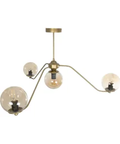 GloboStar® SUNRAY 201-0110 Vintage Φωτιστικό Οροφής Μπάλα Πολύφωτο 4 x E27 IP20 Χρυσό Μέταλλο με Μελί Γυαλί - Μ100 x Π100 x Υ26cm 14 201 0110 5