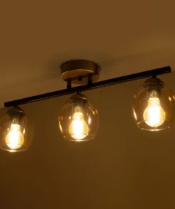 GLOBOSTAR® RADIUS 201-0122 Vintage Φωτιστικό Οροφής με Ντουί 3 x E27 AC 220-240V IP20 - Χρυσό, Μαύρο & Μελί- Μ60 x Π13 x Υ16cm 10 201 0122 2