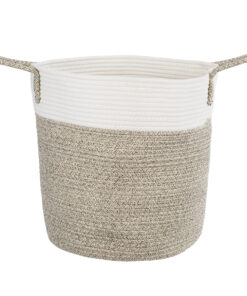 GloboStar® GloboStar® Artificial Garden CHALKI 20200 Διακοσμητικό Πλεκτό Καλάθι - Κασπώ Γλάστρα - Flower Pot Μπεζ Σκούρο με Λευκό Π35cm x Υ40cm