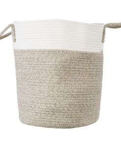 GloboStar® Artificial Garden CHALKI 20200 Διακοσμητικό Πλεκτό Καλάθι - Κασπώ Γλάστρα - Flower Pot Μπεζ Σκούρο με Λευκό Π35cm x Υ40cm 12 20200 4