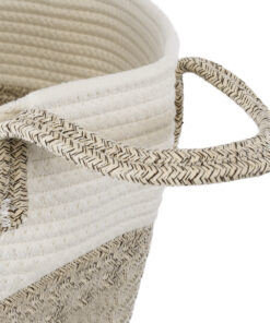 GloboStar® Artificial Garden CHALKI 20200 Διακοσμητικό Πλεκτό Καλάθι - Κασπώ Γλάστρα - Flower Pot Μπεζ Σκούρο με Λευκό Π35cm x Υ40cm 13 20200 5