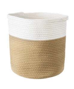 GloboStar® GloboStar® Artificial Garden PALAWAN 20202 Διακοσμητικό Πλεκτό Καλάθι - Κασπώ Γλάστρα - Flower Pot  Μπεζ με Λευκό Π30cm x Υ30cm
