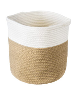 Alternative view of GloboStar® Artificial Garden PALAWAN 20202 Διακοσμητικό Πλεκτό Καλάθι - Κασπώ Γλάστρα - Flower Pot  Μπεζ με Λευκό Π30cm x Υ30cm