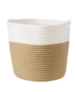 GloboStar® GloboStar® Artificial Garden PALAWAN 20203 Διακοσμητικό Πλεκτό Καλάθι - Κασπώ Γλάστρα - Flower Pot Μπεζ με Λευκό Π25cm x Υ25cm