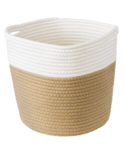 Alternative view of GloboStar® Artificial Garden PALAWAN 20203 Διακοσμητικό Πλεκτό Καλάθι - Κασπώ Γλάστρα - Flower Pot  Μπεζ με Λευκό Π25cm x Υ25cm