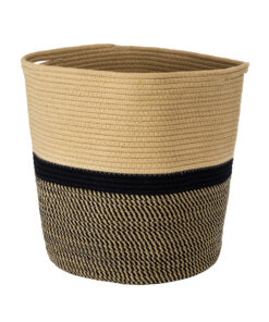 GloboStar® GloboStar® Artificial Garden HYDRA 20204 Διακοσμητικό Πλεκτό Καλάθι - Κασπώ Γλάστρα - Flower Pot Μπεζ με Μαύρο Π35cm x Υ38cm