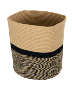 Alternative view of GloboStar® Artificial Garden HYDRA 20204 Διακοσμητικό Πλεκτό Καλάθι - Κασπώ Γλάστρα - Flower Pot  Μπεζ με Μαύρο Π35cm x Υ38cm