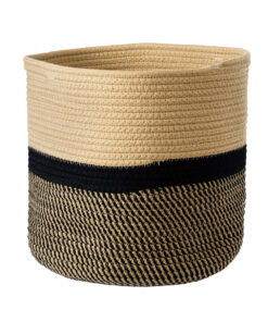 GloboStar® GloboStar® Artificial Garden HYDRA 20205 Διακοσμητικό Πλεκτό Καλάθι - Κασπώ Γλάστρα - Flower Pot  Μπεζ με Μαύρο Π30cm x Υ30cm