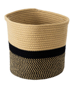 Alternative view of GloboStar® Artificial Garden HYDRA 20206 Διακοσμητικό Πλεκτό Καλάθι - Κασπώ Γλάστρα - Flower Pot  Μπεζ με Μαύρο Π25cm x Υ25cm
