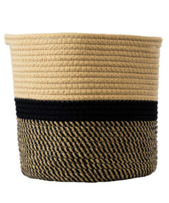 GloboStar® Artificial Garden HYDRA 20206 Διακοσμητικό Πλεκτό Καλάθι - Κασπώ Γλάστρα - Flower Pot Μπεζ με Μαύρο Π25cm x Υ25cm 12 20206 4
