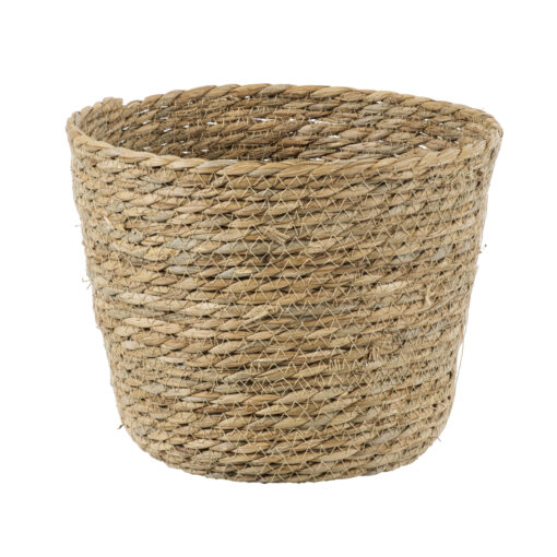 GloboStar® GloboStar® Artificial Garden SIFNOS 20268 Διακοσμητικό Πλεκτό Καλάθι - Κασπώ Γλάστρα - Flower Pot Μπεζ Φ25cm x Υ15cm