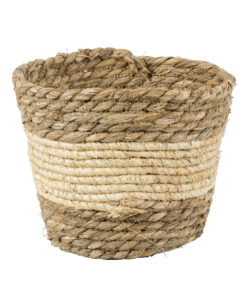 GloboStar® GloboStar® Artificial Garden KYTHIRA 20272 Διακοσμητικό Πλεκτό Καλάθι - Κασπώ Γλάστρα - Flower Pot Μπεζ με Λευκό Φ18cm x Υ15cm
