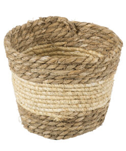 Alternative view of GloboStar® Artificial Garden KYTHIRA 20272 Διακοσμητικό Πλεκτό Καλάθι - Κασπώ Γλάστρα - Flower Pot Μπεζ με Λευκό Φ18cm x Υ15cm