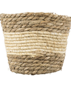 GloboStar® Artificial Garden KYTHIRA 20272 Διακοσμητικό Πλεκτό Καλάθι - Κασπώ Γλάστρα - Flower Pot Μπεζ με Λευκό Φ18cm x Υ15cm 11 20272 4