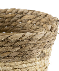 GloboStar® Artificial Garden KYTHIRA 20272 Διακοσμητικό Πλεκτό Καλάθι - Κασπώ Γλάστρα - Flower Pot Μπεζ με Λευκό Φ18cm x Υ15cm 12 20272 5