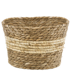 GloboStar® GloboStar® Artificial Garden KYTHIRA 20273 Διακοσμητικό Πλεκτό Καλάθι - Κασπώ Γλάστρα - Flower Pot Μπεζ με Λευκό Φ22cm x Υ15cm