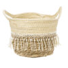 GloboStar® GloboStar® Artificial Garden MYKONOS 20278 Διακοσμητικό Πλεκτό Καλάθι - Κασπώ Γλάστρα - Flower Pot Μπεζ με Μακραμέ Φ18cm x Υ15cm
