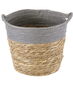 Alternative view of GloboStar® Artificial Garden SYROS 20281 Διακοσμητικό Πλεκτό Καλάθι - Κασπώ Γλάστρα - Flower Pot Μπεζ με Γκρι Φ20cm x Υ20cm