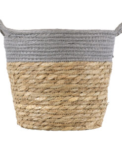 GloboStar® Artificial Garden SYROS 20281 Διακοσμητικό Πλεκτό Καλάθι - Κασπώ Γλάστρα - Flower Pot Μπεζ με Γκρι Φ20cm x Υ20cm 12 20281 4