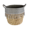 GloboStar® GloboStar® Artificial Garden SYROS 20282 Διακοσμητικό Πλεκτό Καλάθι - Κασπώ Γλάστρα - Flower Pot Μπεζ με Γκρι Φ25 x Υ22cm