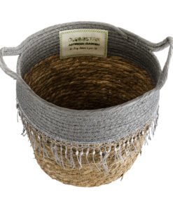 Alternative view of GloboStar® Artificial Garden SYROS 20282 Διακοσμητικό Πλεκτό Καλάθι - Κασπώ Γλάστρα - Flower Pot Μπεζ με Γκρι Φ25 x Υ22cm