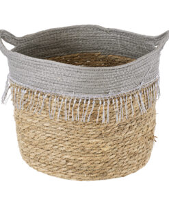 Alternative view of GloboStar® Artificial Garden SYROS 20283 Διακοσμητικό Πλεκτό Καλάθι - Κασπώ Γλάστρα - Flower Pot Μπεζ με Γκρι Φ28cm x Υ24cm