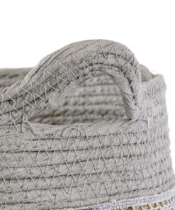 GloboStar® Artificial Garden SYROS 20283 Διακοσμητικό Πλεκτό Καλάθι - Κασπώ Γλάστρα - Flower Pot Μπεζ με Γκρι Φ28cm x Υ24cm 13 20283 5