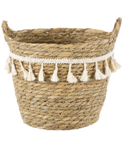GloboStar® GloboStar® Artificial Garden SANTORINI 20284 Διακοσμητικό Πλεκτό Καλάθι - Κασπώ Γλάστρα - Flower Pot Μπεζ με Μακραμέ Φ20cm x Υ20cm