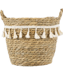 GloboStar® Artificial Garden SANTORINI 20284 Διακοσμητικό Πλεκτό Καλάθι - Κασπώ Γλάστρα - Flower Pot Μπεζ με Μακραμέ Φ20cm x Υ20cm 12 20284 4