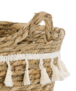 GloboStar® Artificial Garden SANTORINI 20284 Διακοσμητικό Πλεκτό Καλάθι - Κασπώ Γλάστρα - Flower Pot Μπεζ με Μακραμέ Φ20cm x Υ20cm 13 20284 5