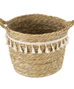 Alternative view of GloboStar® Artificial Garden SANTORINI 20285 Διακοσμητικό Πλεκτό Καλάθι - Κασπώ Γλάστρα - Flower Pot Μπεζ με Μακραμέ Φ25cm x Υ23cm